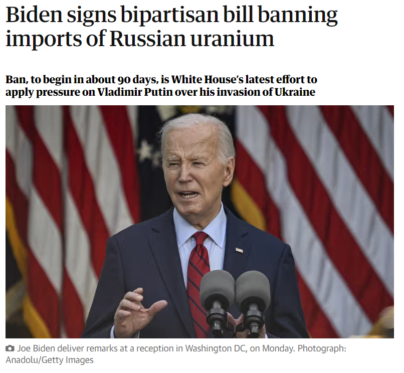 Biden signs bipartisan bill initiating the Russian Uranium Ban